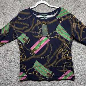 LRL Lauren Jeans Ralph Lauren Women's XL Equestrian Chain Thermal Top Shirt NWT